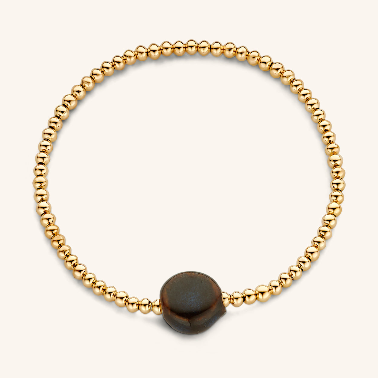bolletjes armband 3 mm met een bruine steen