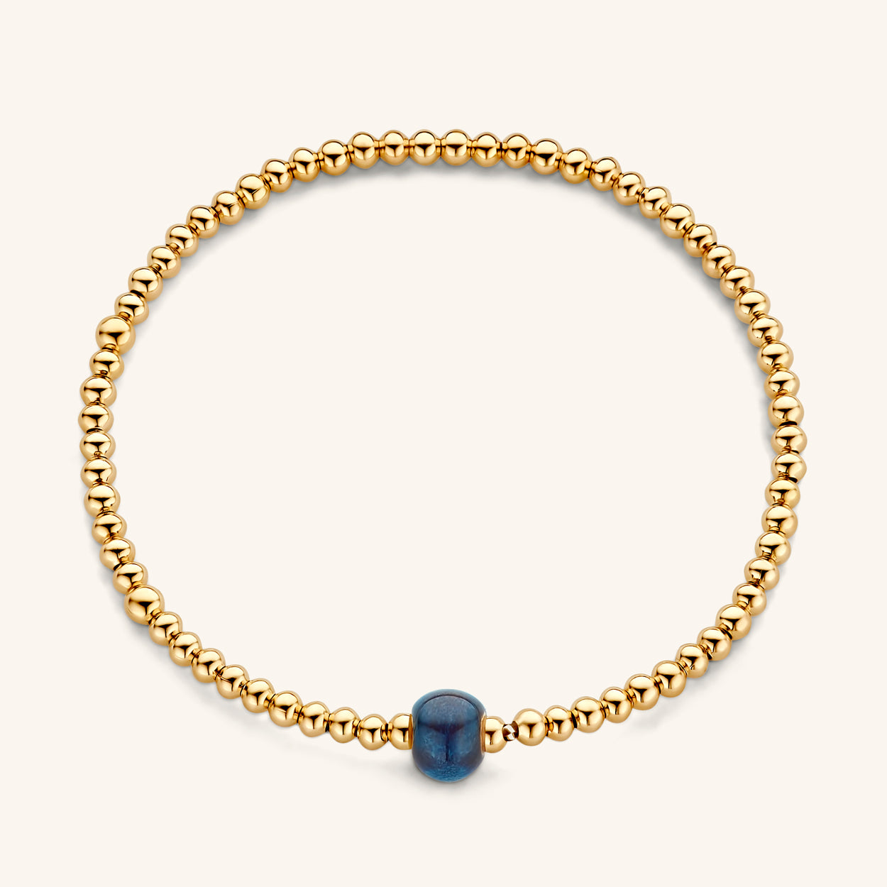 bolletjes armband 3 mm met bruin/blauwe bedel